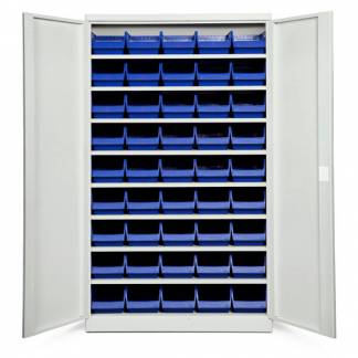 Opbevaringsskab ASPB Mod1 1980x1200x470 Lysegr&aring; d&oslash;r Bl&aring; kasse