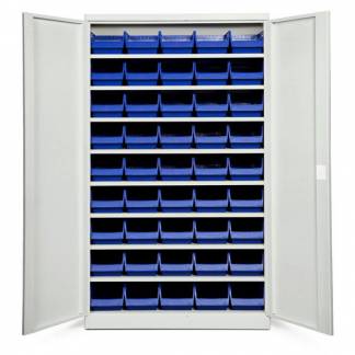 Opbevaringsskab ASPB Mod1 1980x1200x470 Lysegr&aring; d&oslash;r Bl&aring; kasse