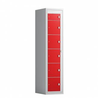 T&oslash;judleveringsskab 1x6 rum med lige tag og r&oslash;de d&oslash;re med greb f/h&aelig;ngel&aring;s