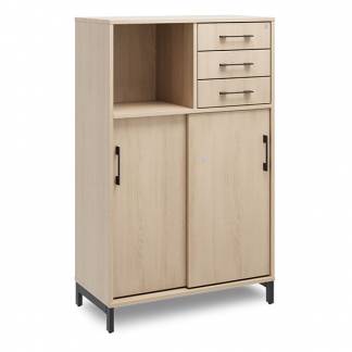 Kontorskab DNA, 800x1275 mm, Eg/Sort, skyded&oslash;r og skuffemodul 3A4/2A4