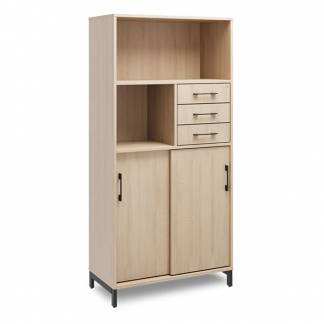 Kontorskab DNA, 800x1660 mm, Eg/Sort, skyded&oslash;r og skuffemodul 4A4/2A4