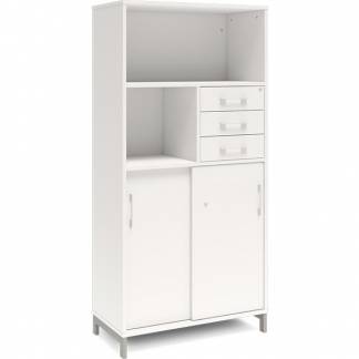 Kontorskab DNA, 800x1660 mm, Hvid/Alugr&aring;, skyded&oslash;r og skuffemodul 4A4/2A4