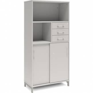 Kontorskab DNA, 800x1660 mm, Lys gr&aring;/Alugr&aring;, skyded&oslash;r og skuffemodul 4A4/2A4