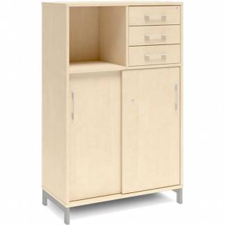 Kontorskab DNA, 800x1275 mm, Birk/Alugr&aring;, skyded&oslash;r og skuffemodul 3A4/2A4