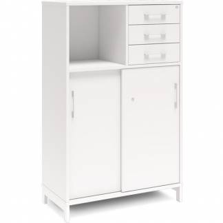 Kontorskab DNA, 800x1275 mm, Hvid/Hvid, skyded&oslash;r og skuffemodul 3A4/2A4