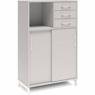 Kontorskab DNA, 800x1275 mm, Lys gr&aring;/Hvid, skyded&oslash;r og skuffemodul 3A4/2A4