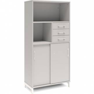 Kontorskab DNA, 800x1660 mm, Lys gr&aring;/Hvid, skyded&oslash;r og skuffemodul 4A4/2A4