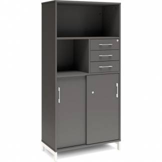 Kontorskab DNA, 800x1660 mm, Antracit/Hvid, skyded&oslash;r og skuffemodul 4A4/2A4