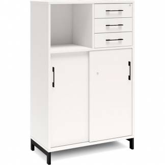 Kontorskab DNA, 800x1275 mm, Hvid/Sort, skyded&oslash;r og skuffemodul 3A4/2A4