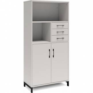 Kontorskab DNA, 800x1660 mm, Lys gr&aring;/Sort, skuffemodul 4A4/2A4