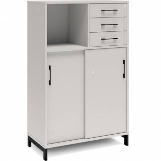 Kontorskab DNA, 800x1275 mm, Lys gr&aring;/Sort, skyded&oslash;r og skuffemodul 3A4/2A4