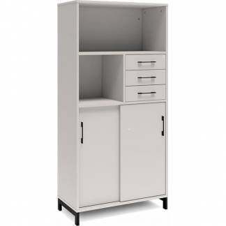 Kontorskab DNA, 800x1660 mm, Lys gr&aring;/Sort, skyded&oslash;r og skuffemodul 4A4/2A4