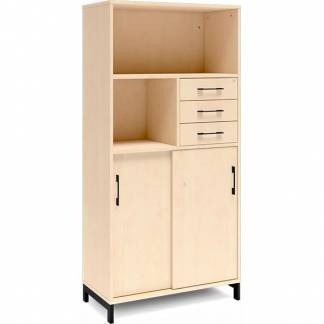 Kontorskab DNA, 800x1660 mm, Birk/Sort, skyded&oslash;r og skuffemodul 4A4/2A4