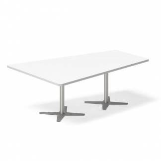 Konferencebord DNA, Hvid 2000x1425 mm trapezformet, Alugr&aring; understel