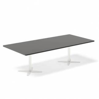 Konferencebord DNA, Antracit 2600x1200 mm rektangul&aelig;rt, Hvid understel