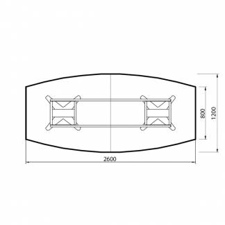 Konferencebord DNA, Lysgr&aring; 2600x1200 mm b&aring;dformet, Sort understel
