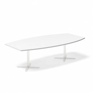 Konferencebord DNA, Hvid 2600x1200 mm b&aring;dformet, Hvid understel