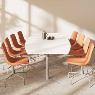 Konferencebord DNA, Hvid 3200x1200 mm b&aring;dformet, Alugr&aring; understel