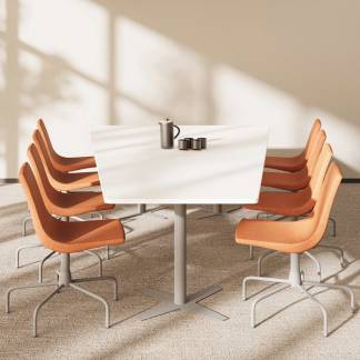 Konferencebord DNA, Hvid 3200x1800 mm trapezformet, Alugr&aring; understel