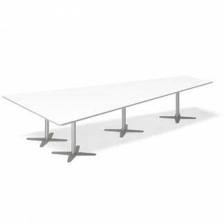 Konferencebord DNA, Hvid 3800x1990 mm trapezformet, Alugr&aring; understel