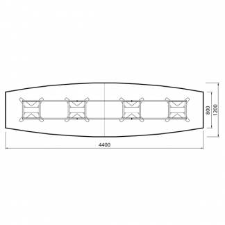Konferencebord DNA, Antracit 4400x1200 mm b&aring;dformet, Hvid understel