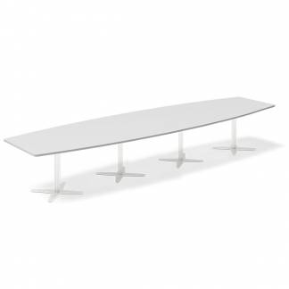 Konferencebord DNA, Lysgrå 4400x1200 mm bådformet, Hvid understel