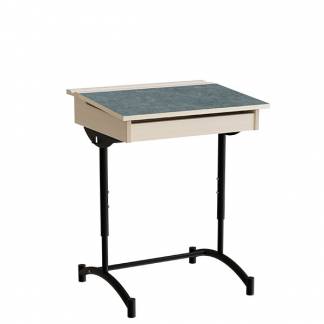 Elevbord, stilbar 128, m&oslash;rkgr&aring; linoleum, sort stel