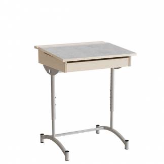 Elevbord, stilbar 128, lysgr&aring; linoleum, alugr&aring;t stel