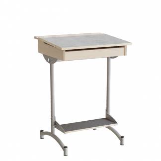 Elevbord 129, lysgr&aring; linoleum, alugr&aring;t stel