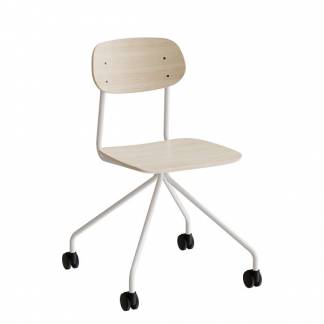 Stol Atlas 2112 p&aring; hjul, hvidpigmenteret egelaminat, hvidt stel