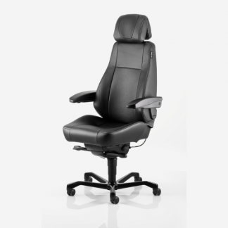 Kontorstol KAB Seating Director, White-Line Sort skind inkl. arml&aelig;n og nakkest&oslash;tte i sort skind