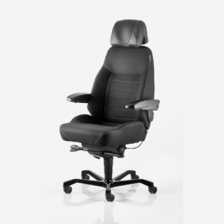 Kontorstol KAB Seating Executive, White-Line Sort fighter inkl. arml&aelig;n og nakkest&oslash;tte i sort skind