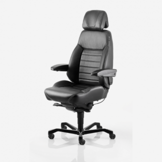 Kontorstol KAB Seating Executive, White-Line Sort skind inkl. arml&aelig;n og nakkest&oslash;tte i sort skind