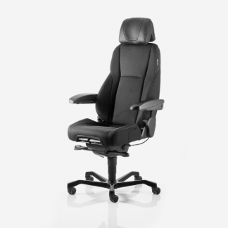 Kontorstol KAB seating K4 Premium, White-Line Sort fighter inkl. arml&aelig;n og nakkest&oslash;tte i sort skind