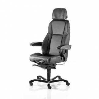 Kontorstol KAB seating K4 Premium, White-Line Sort skind inkl. arml&aelig;n og nakkest&oslash;tte