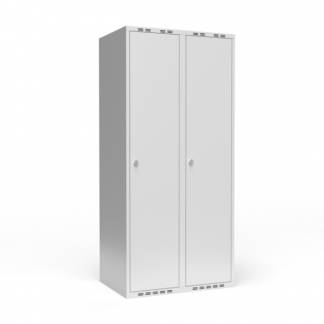 Garderobeskab 2x400 mm m/lige tag, 1 rum i h&oslash;jden og lys gr&aring; d&oslash;r m/greb for h&aelig;ngel&aring;s