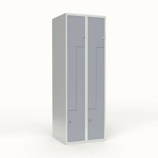 Skoleskab 2x300 Lige tag, Z-d&oslash;r Gr&aring; st&aring;ld&oslash;r Greb for h&aelig;ngel&aring;s