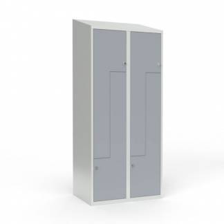 Skoleskab 2x400 Skr&aring;t tag, Z-d&oslash;r Gr&aring; st&aring;ld&oslash;r Greb for h&aelig;ngel&aring;s