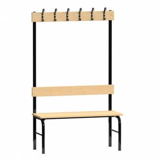 Garderobestativ Enkeltsidet, sort stel og b&aelig;nks&aelig;de i fyr, bredde 1000 mm