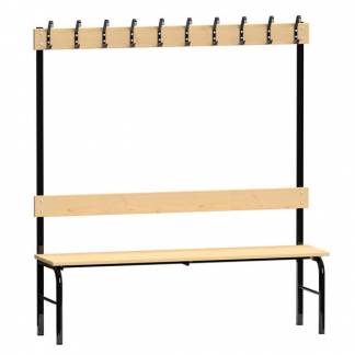 Garderobestativ Enkeltsidet, sort stel og b&aelig;nks&aelig;de i fyr, bredde 1500 mm