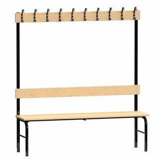 Garderobestativ Enkeltsidet, sort stel og bænksæde i fyr, bredde 1500 mm