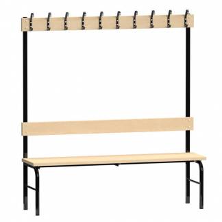 Garderobestativ Enkeltsidet, sort stel og b&aelig;nks&aelig;de i birk, bredde 1500 mm