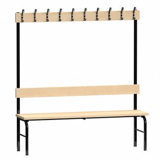 Garderobestativ Enkeltsidet, sort stel og bænksæde i birk, bredde 1500 mm