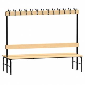 Garderobestativ Dobbeltsidet, sort stel og bænksæde i fyr, bredde 2000 mm