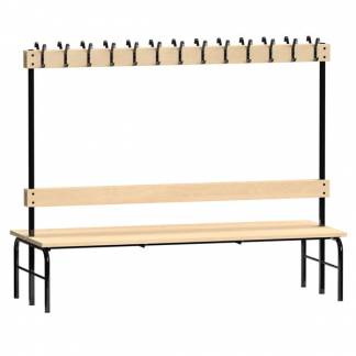 Garderobestativ Dobbeltsidet, sort stel og b&aelig;nks&aelig;de i birk, bredde 2000 mm