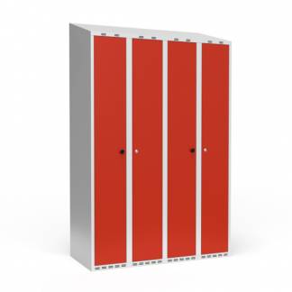 Dobbeltskab/parskab 300+300 mm Skråt tag 4-søjlet Parvis lås Rød dør Greb for hængelås