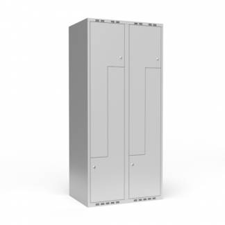 Garderobeskab 2x400 mm lige tag, 2-delt søjle Lys grå Z-dør m/cylinderlås