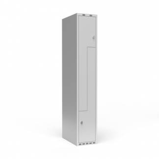 Garderobeskab 1x300 mm lige tag, 2-delt s&oslash;jle Lys gr&aring; Z-d&oslash;r m/greb for h&aelig;ngel&aring;s