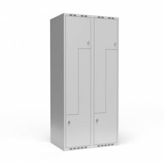 Garderobeskab 2x400 mm lige tag, 2-delt s&oslash;jle Lys gr&aring; Z-d&oslash;r m/greb for h&aelig;ngel&aring;s