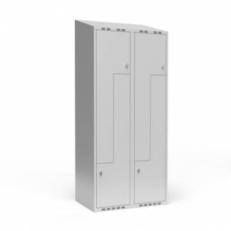 Garderobeskab 2x400 mm Skr&aring;t tag, 2-delt s&oslash;jle Lys gr&aring; Z-d&oslash;r m/greb for h&aelig;ngel&aring;s